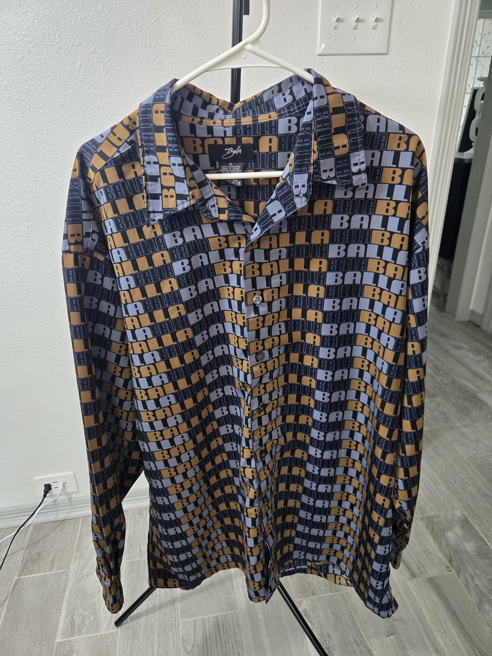 Balla Men's Long-Sleeve Patterned Shirt in Navy & Mustard
